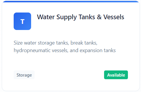 Plumbing Booster fire water tank sizing screen